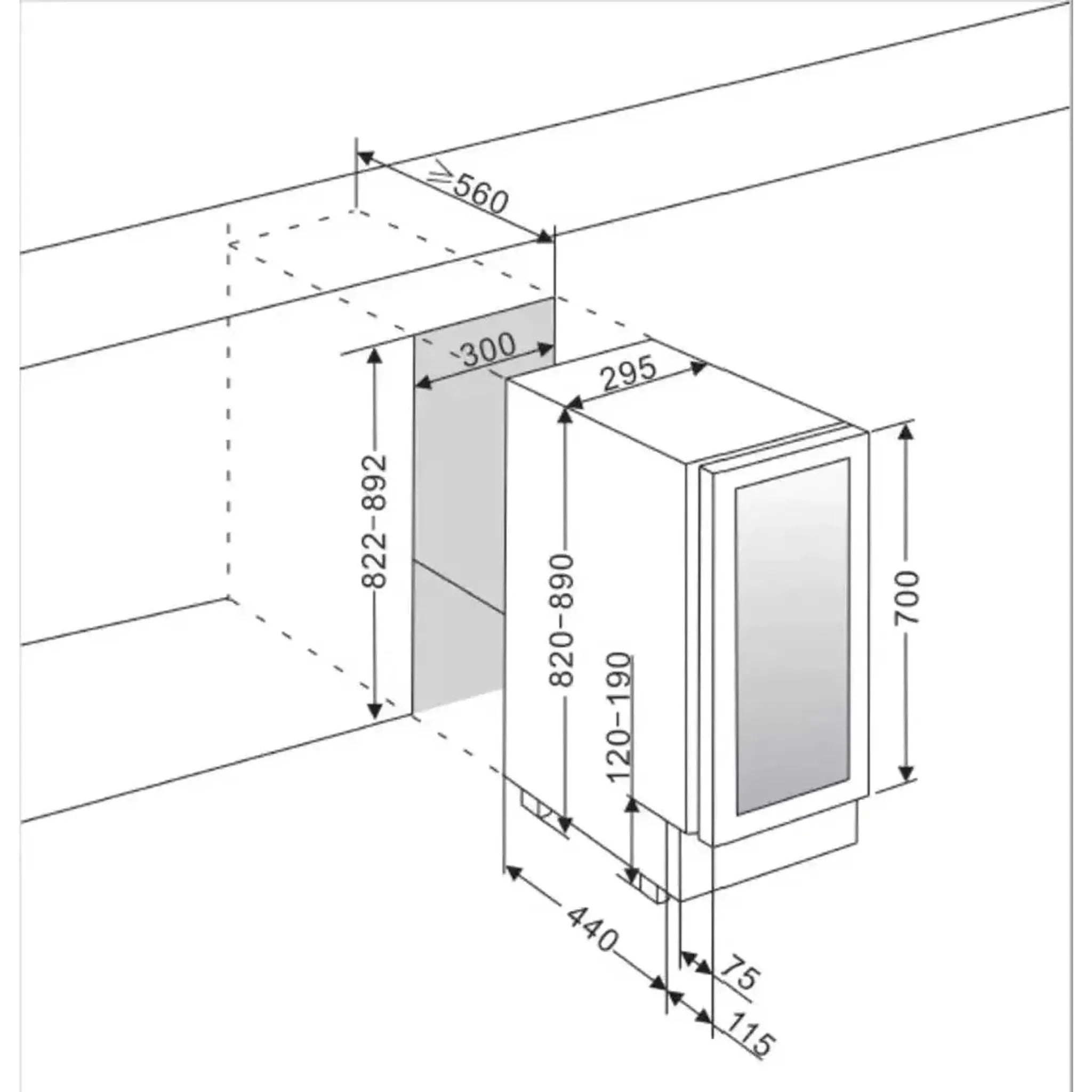 mQuvée - 300mm - Undercounter Wine Fridge - WineCave 700 30D Anthracite Black