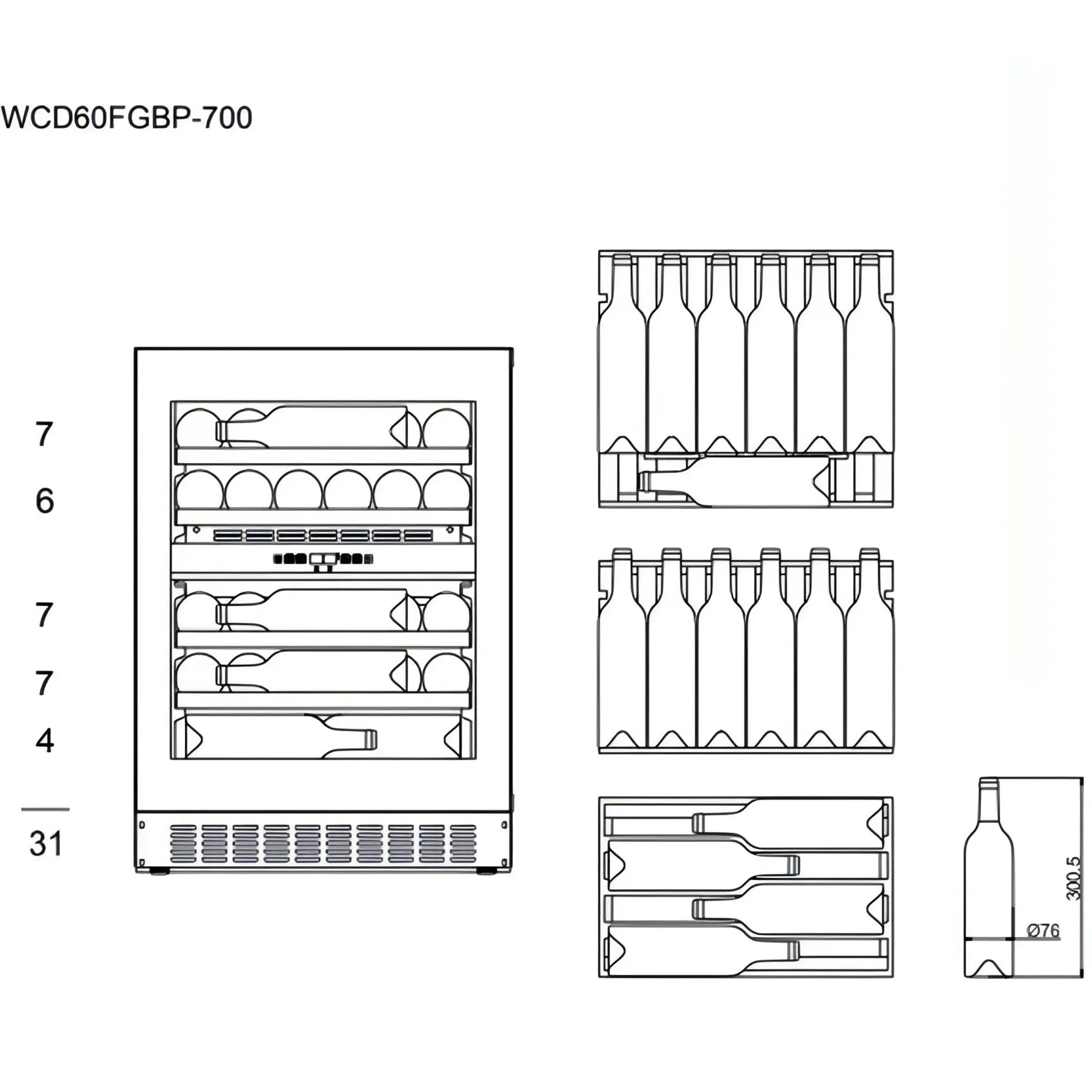 mQuvée - 600mm - Undercounter - WineCave 700 60D Fullglass Black - Push/Pull