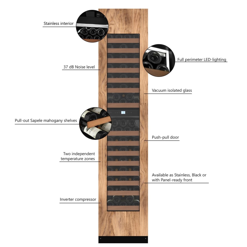 mQuvée Edge 45D Panel Ready - 87 Bottles - Tall Wine Fridge - Push-Pull