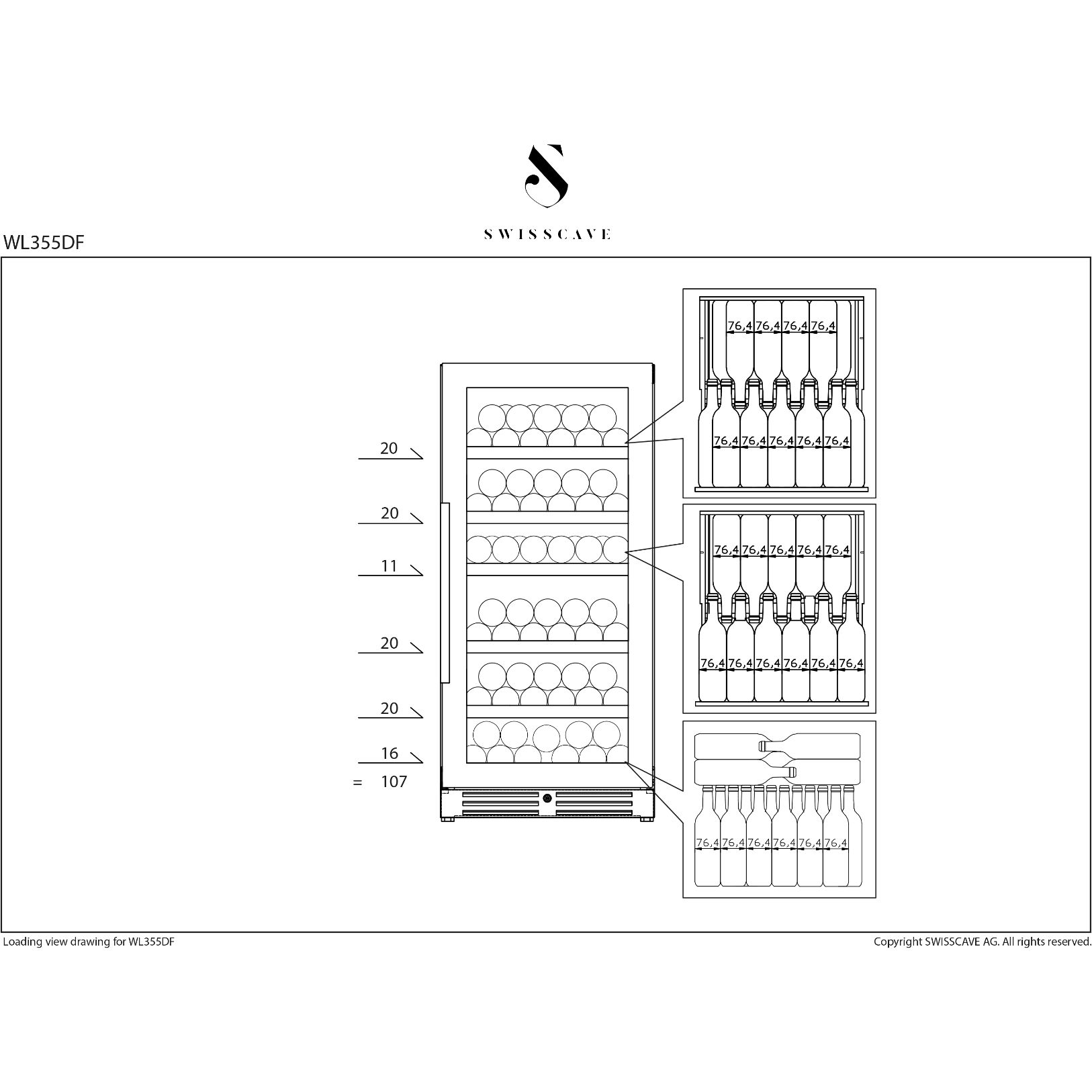 SWISSCAVE - Classic Edition 107 Bottles Dual Zone Wine Cooler WL355DF